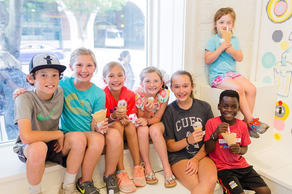 children enjoy clumpies ice cream in downtown chattanooga